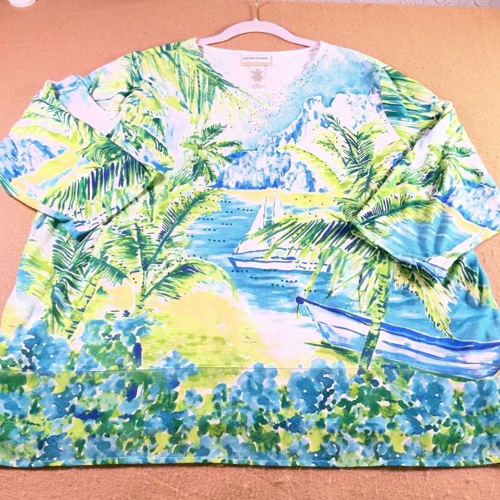 💥💎ALFRED DUNNER Petite💎💥 TURKS & CAICOS  3/4 Sleeve Embellished Top 1X